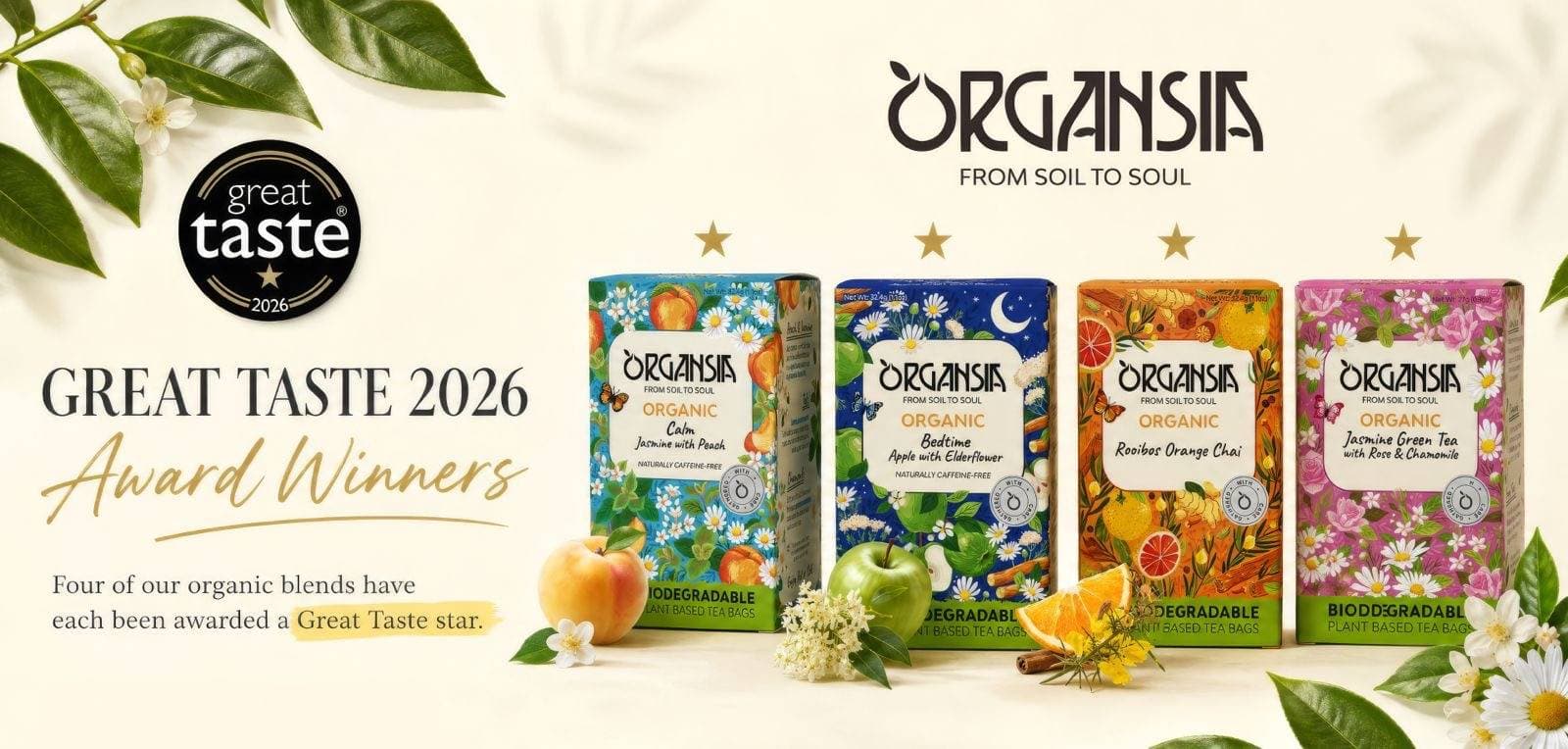 Four Organsia Tea organic blends named Great Taste 2026 award winners